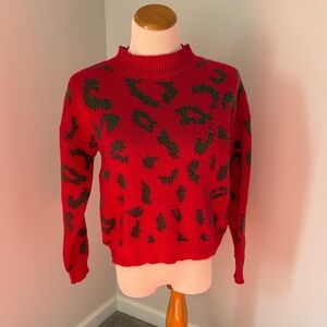 SHEIN Red & Black Leopard Print Knit Sweater
